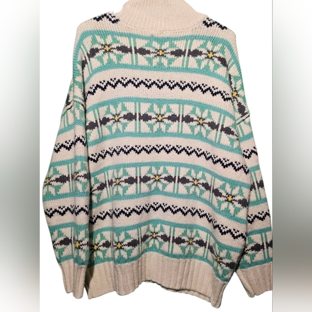American Eagle Outfitters Mint and Cream Patterned Sweater EUC Medium PTP 27 - Picture 6 of 8